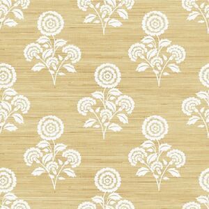 Brewster -  Flourish Block Print Wheat Faux Grassclot Wheat